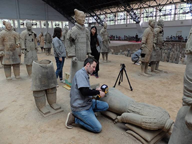Patrick Quinn undertaking pXRF analyses of Terracotta Army warriors as part of a new geochemical profiling study