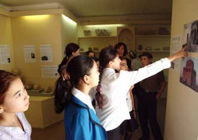 Children at the onsite museum in Merv
