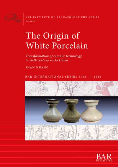 Red bookcover with white text indicating bok title, author etc. A central image showing three light-coloured china vases