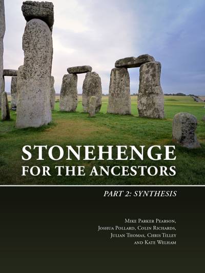 Bookcover showing an ancient stone monument (top) and a dark panel with white text (bottom) with the name of the book, authors etc.