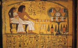 Egyptian wall painting with hieroglyphs