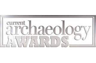 Logo image silver writing(Current Archaeology Awards) on a white background