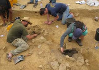 Hearths under excavation, Les Varines, Jersey (Image courtesy of NHM)