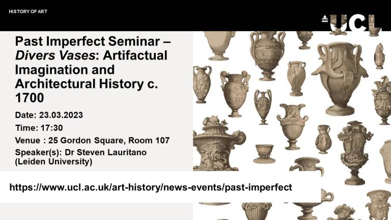 Description for an event lead by Dr Steven Lauritano against a light grey background with a variety of vases on the right hand side