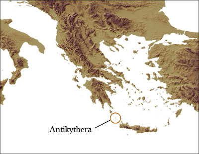 Location of the Greek island of Antikythera
