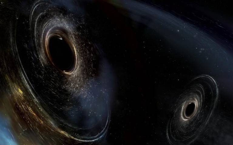 Artist's conception showing two merging black holes