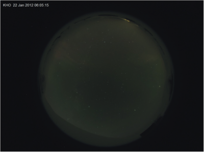 6:05:15 UT, faint aurora are beginning to appear to the north. 