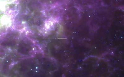 Herschel image of the Large Magellanic Cloud showing the position of supernova 1987A