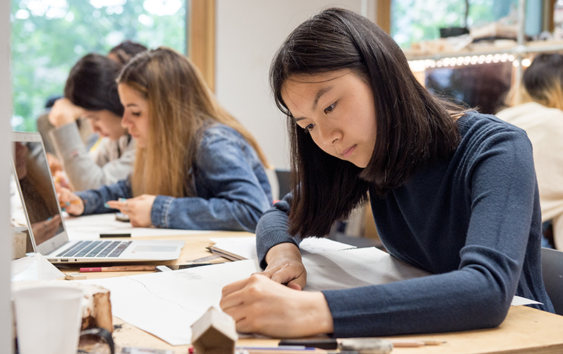 Students working at studio desks at The Bartlett Summer School 2019. Photography by Richard Stonehouse