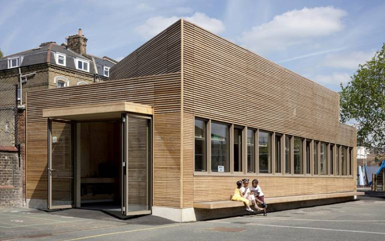 Exterior of Eleanor Palmer Science Lab by AY Architects. Image by Nick Kane