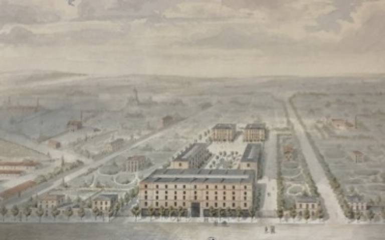 Cité Napoléon, Paris, aerial perspective [Veugny, Marie-Gabriel. 1849]