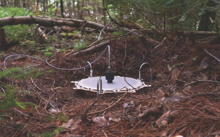 Earth Skin prototype in situ during ground-based listening experiments - Ontario, Canada (Author: Jonathan Tyrrell, 2022)