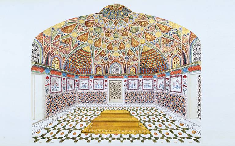 Image: Interior perspective of Itimad ad-Daula's Tomb, Agra, India (1622–28; painting by an unknown Indian artist in the 1830s).