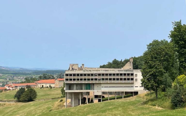 South elevation of Le Corbusier’s Couvent de Sainte-Marie de la Tourette outside the village of Eveaux, France