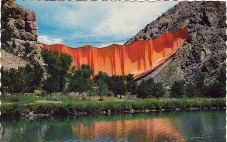 Image: A postcard from Valley Curtain, by Christo and Jeanne-Claude, in Rifle, Colorado, 1972