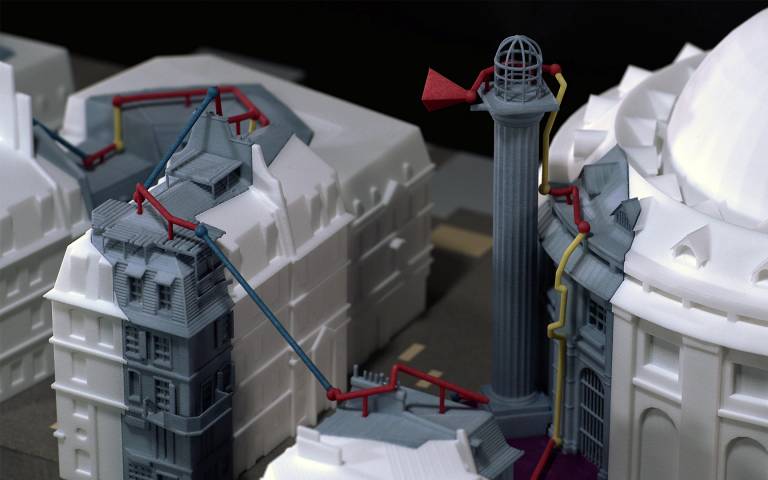 Close-up view of architectural model and 'parkour maquette' of a route through the city layout from Assassin's Creed Unity
