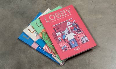 A stack of the last four issues of LOBBY magazine