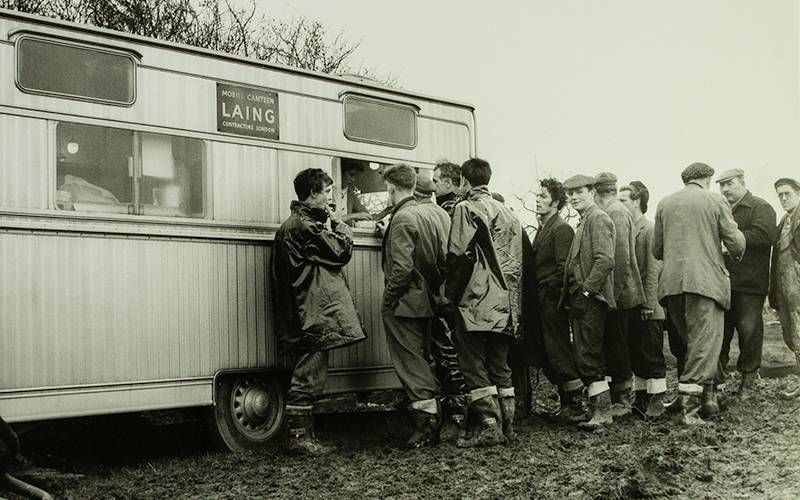 Nuclear Power Station, Berkeley. Mobile Canteen for service of tea. 8th January 1957. ©Historic England 2019 – The John Laing Collection No. 48730