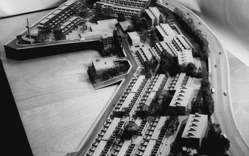 Central Hill Development, Norwood, Architect’s model of the proposed development of the Central Hill area of Upper Norwood into high density housing, photograph by Eric de Mare, Ref. SP19/184/Cen.1, Date: c. 1970, Lambeth Archives: borough photographs.