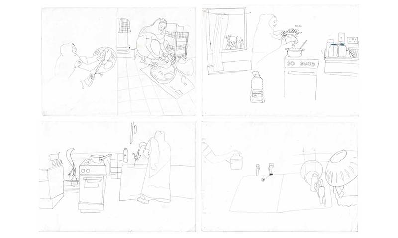Drawings by Judit Ferencz: Cooking at Robin Hood Gardens