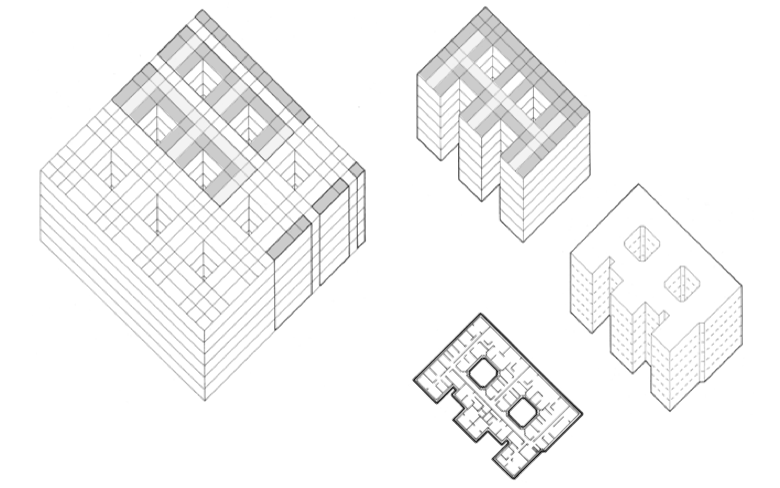 Grid plans of rooms.