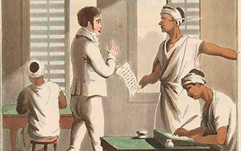 1.	A European Officer and Indian Clerks at a Cutcherry, Nineteenth Century. From a Collection of Drawings by Charles Doyley, (1813). ©British Library Board (V 10573, Plate III)