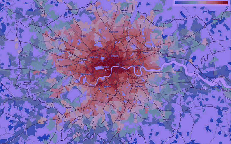 Map of London. Credit: Duncan Smith, The Bartlett Centre for Spatial Analysis, UCL