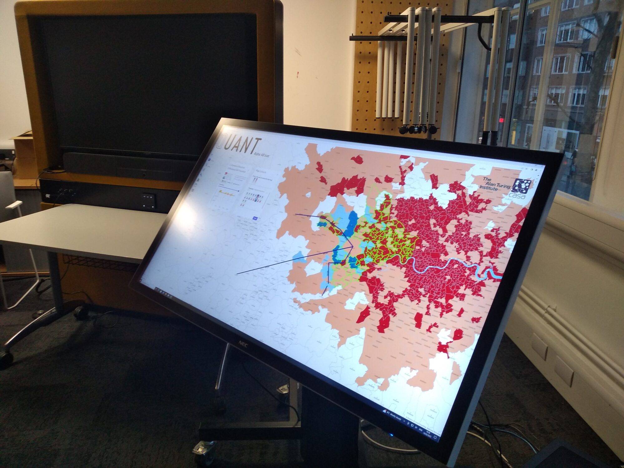 A digital display showing a colour-coded map of London.