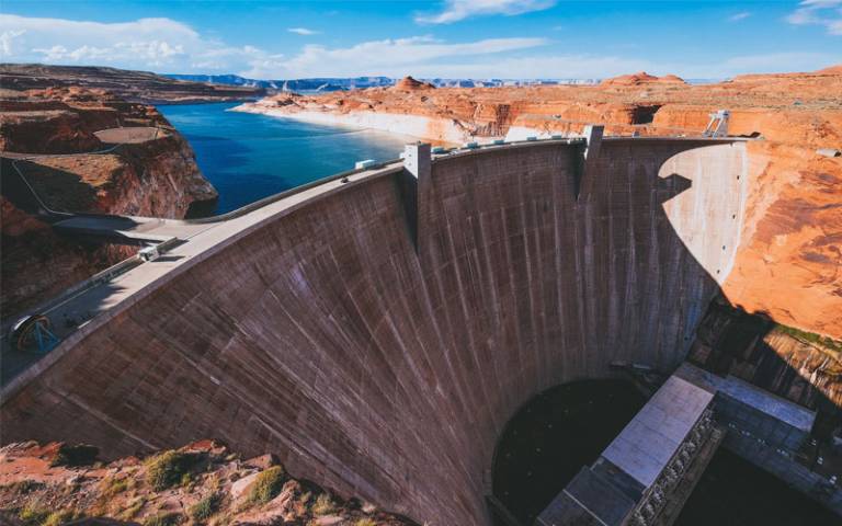 Aerial shot of the Glen Canyon Dam, United States