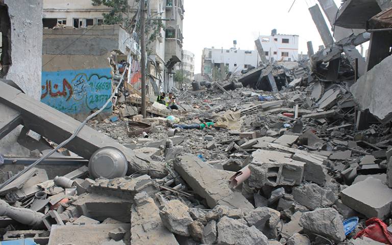 Gaza city destroyed rubble of buildings