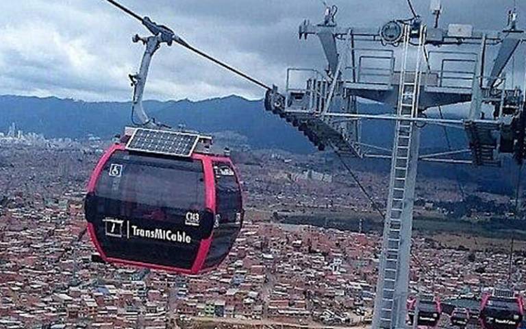 Image showing TransiMICable car on the cables over Bogota 