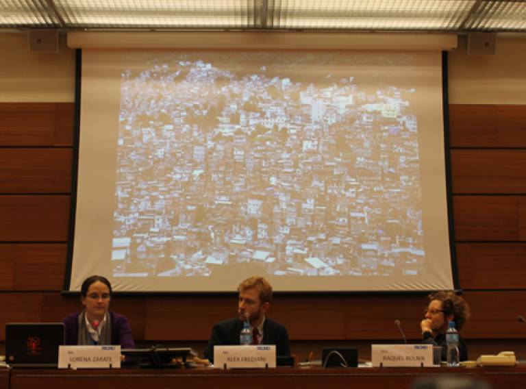 DPU staff at side-event on Right to Housing at the 25th Session of Human Rights Council in Geneva