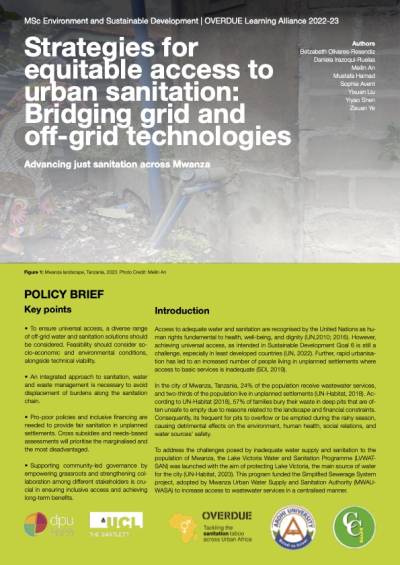 Cover of the Strategies for equitable access to urban sanitation: Bridging grid and off-grid technologies policy brief