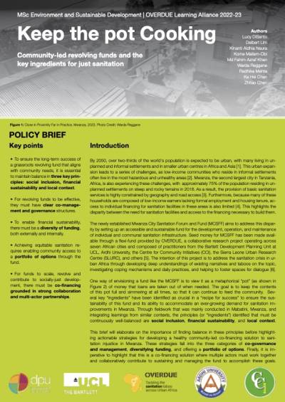 Cover of the Keep the pot cooking: Community-led revolving funds and the key ingredients for just sanitation policy brief