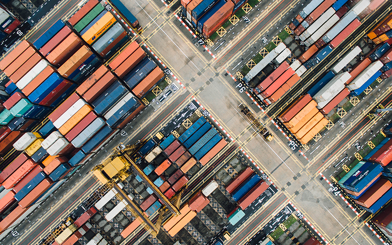 Aerial photograph of shipping containers