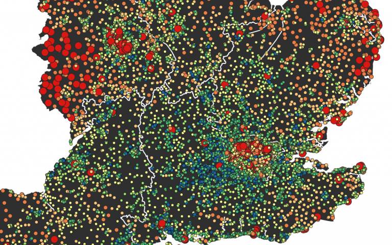 Cut out of a student's map showing Household fuel poverty in England