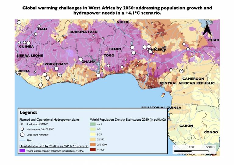 Map showing Global Warming Challenges in West Africa by 2050