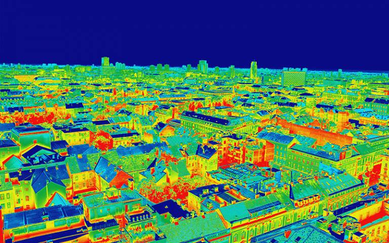Thermal image of many buildings in a city