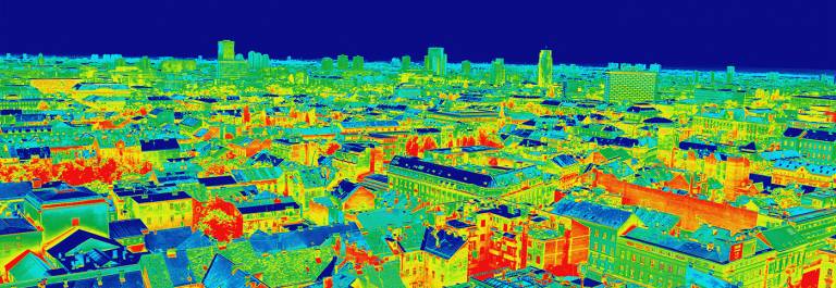 Thermal image of many buildings in a city