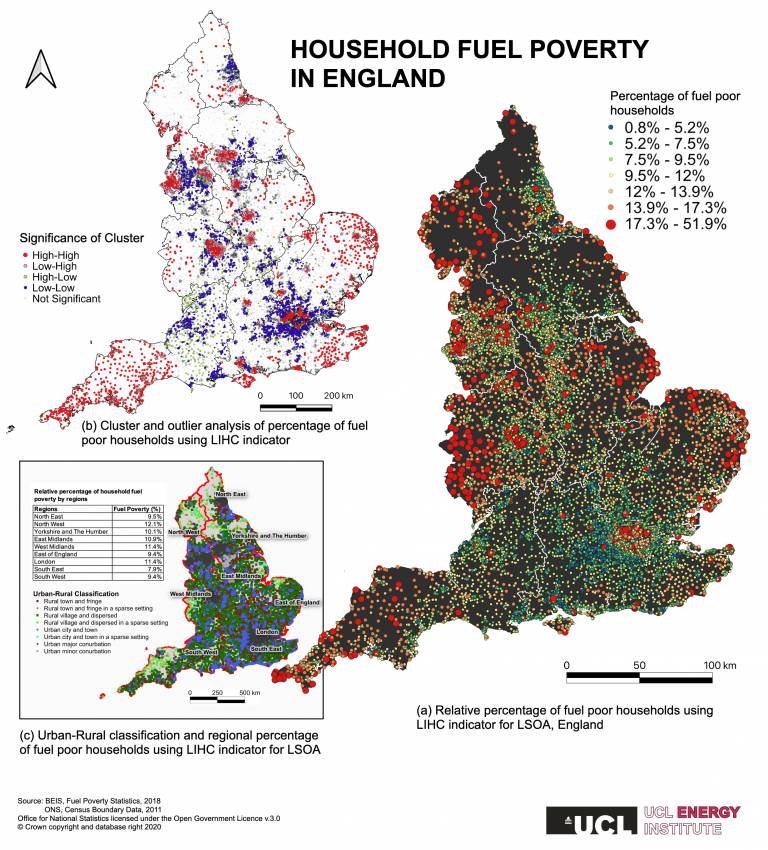 Map showing Household fuel poverty in England