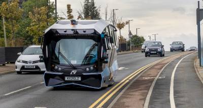 The self-driving auto shuttle in real life conditions demonstration in Manchester