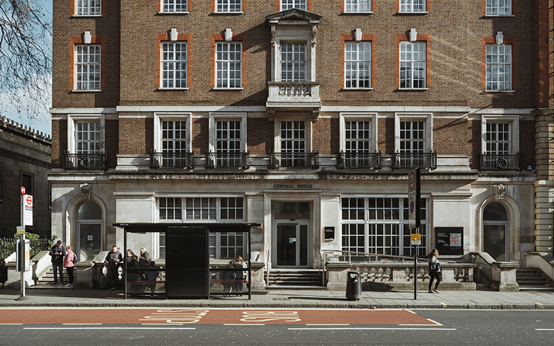 Photo shows the entrance and facade of Central House, 14 Upper Woburn Place