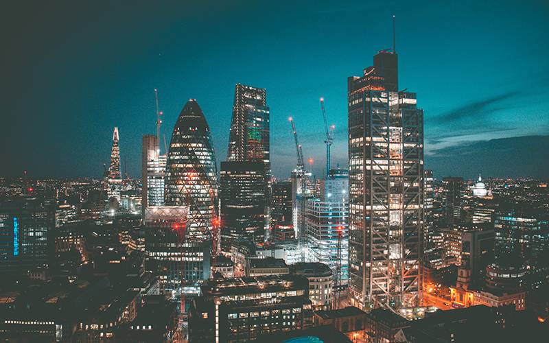 Photo of the City of London at night
