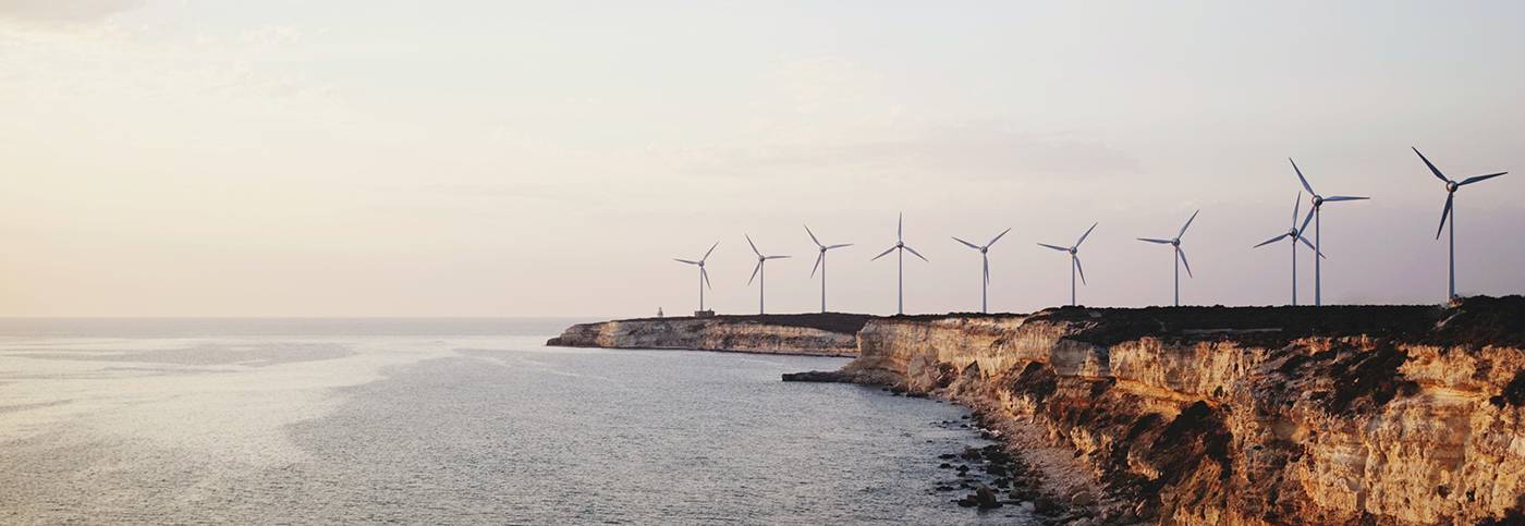 Wind turbines along coast line