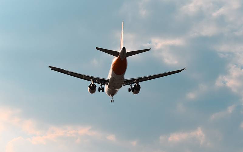 Plane landing at Heathrow Airport