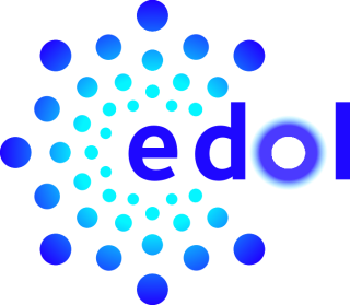 EDOL project logo, blue dots and letters
