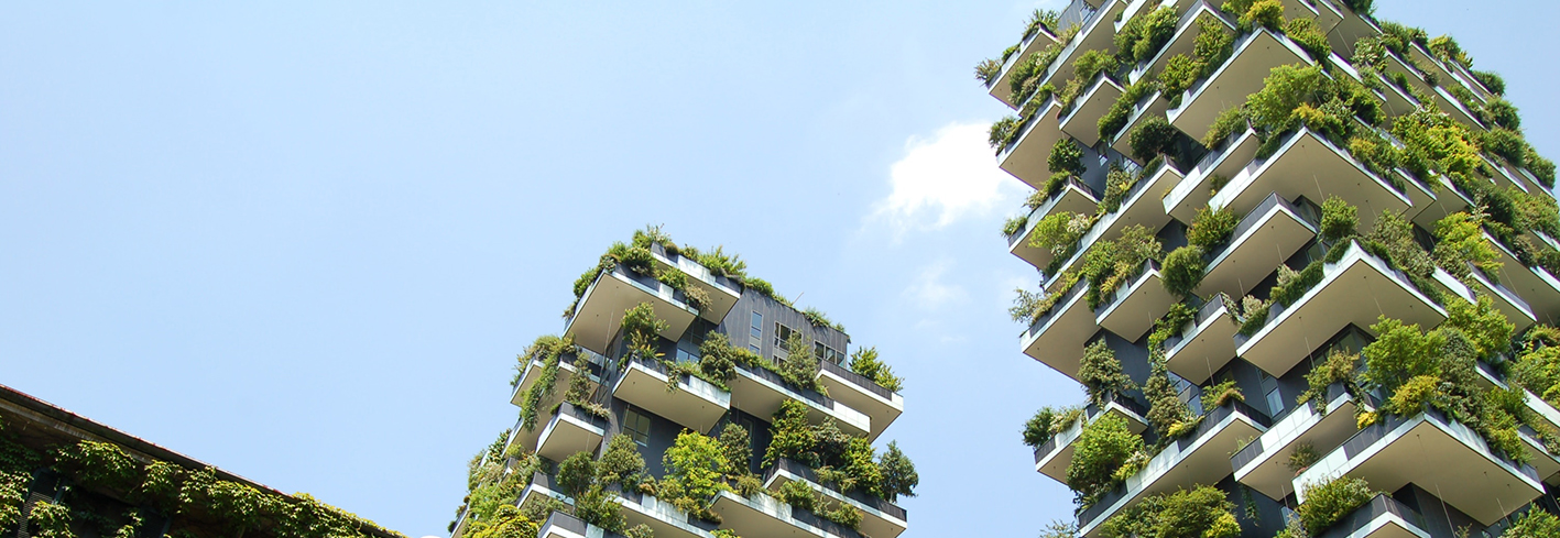 High rise buildings with integrated green walls