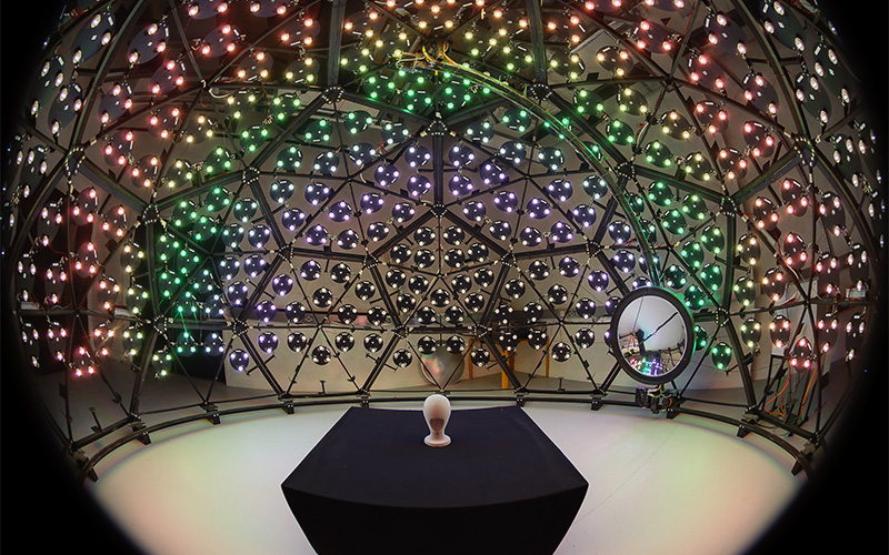 hundreds of different colour lightbulbs in an arch making up the artificial sky
