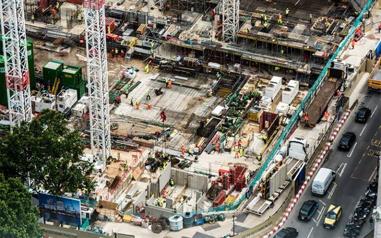 Birds eye view of building site in London
