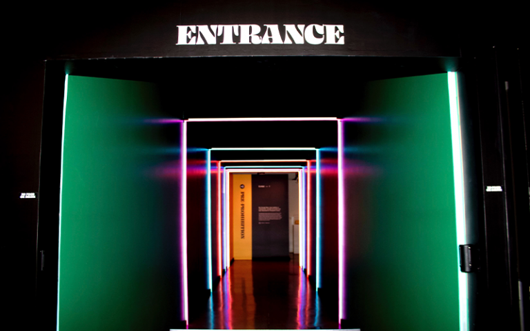 Dark corridor with neon lights